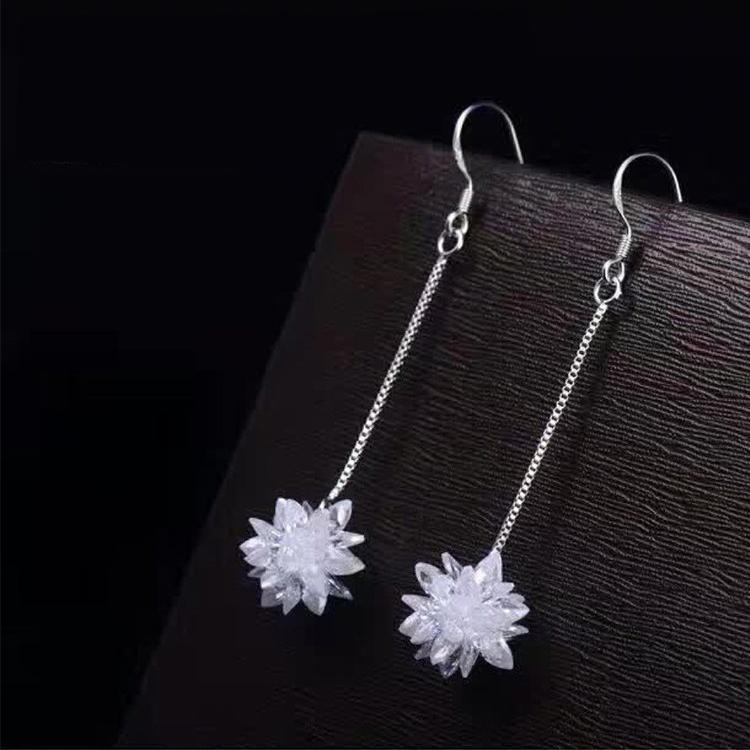Bông tai khuyên tai móc dáng dài thời trang bông tuyết nữ tính