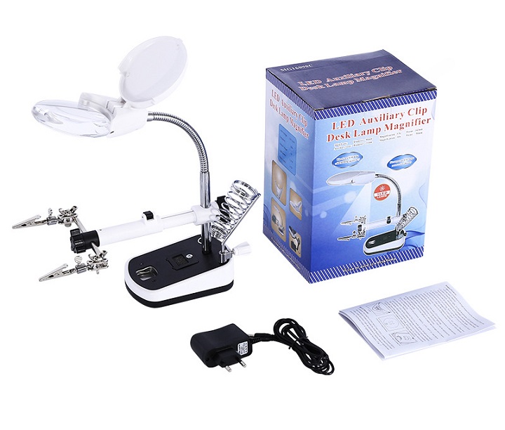 Kính lúp hỗ trợ sửa chữa, hàn các mạch điện tử, tích hợp đèn led trợ sáng, có nút cắm nguồn M3