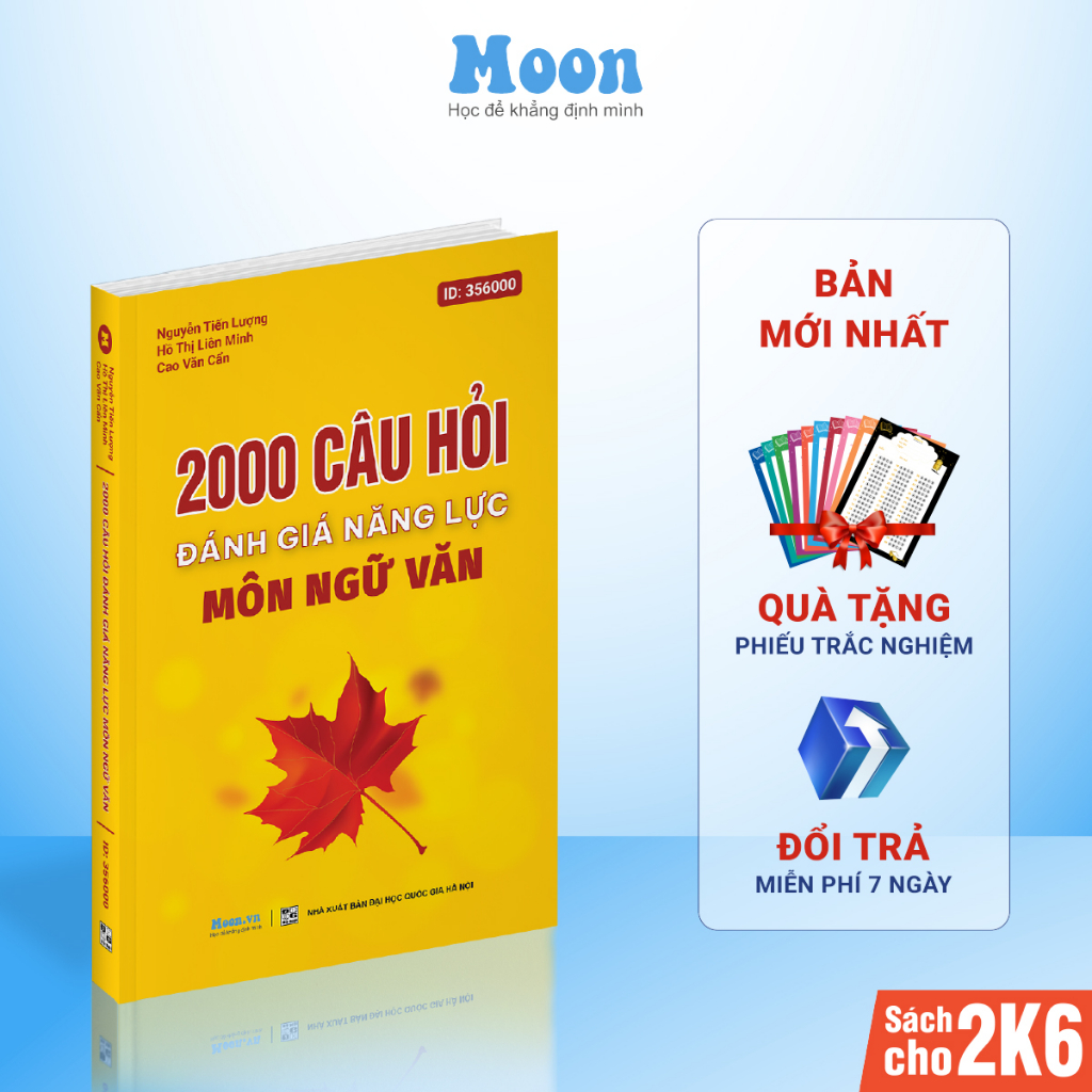 Sách ID 2000 câu hỏi đánh giá năng lực môn ngữ văn MoonBook ôn thi, luyện đề ĐGNL của trường Đại học Quốc gia TP HCM