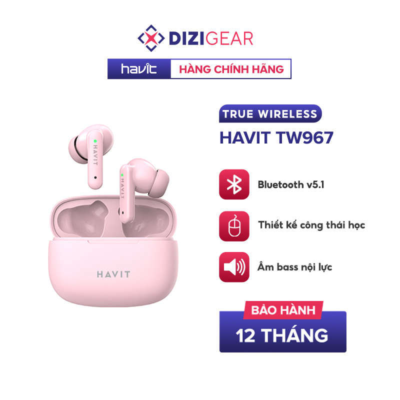 Tai Nghe TWS Havit TW967 BT 5.0, Thiết Kế Công Thái Học, Driver 10mm, Nghe Nhạc Đến 5H - Hàng Chính Hãng