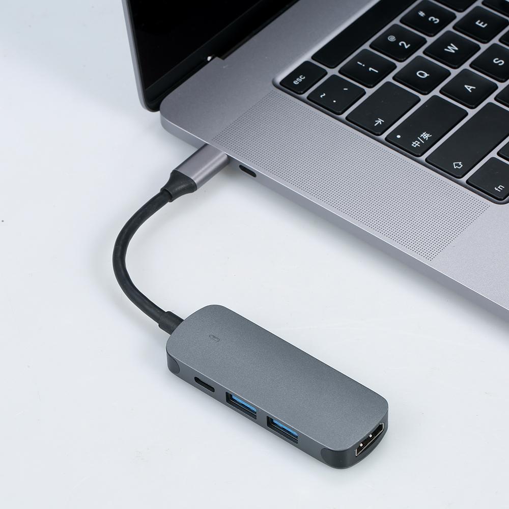 Type-C 4-in-1 Hub Type-C to HD Adapter Support 4K@30Hz/USB3.0 with Speed up to 5Gbps/USB 2.0/Type-C 5V Power