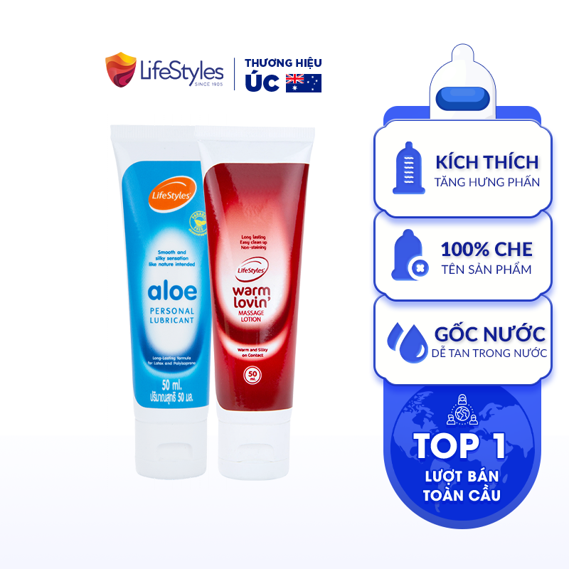 Combo Gel Bôi Trơn Tinh Chất Lô Hội LifeStyles Aloe 50ml + Gel Bôi Trơn LifeStyles Warm Lovin' Tăng Cảm Gíac Ấm Nóng 50m