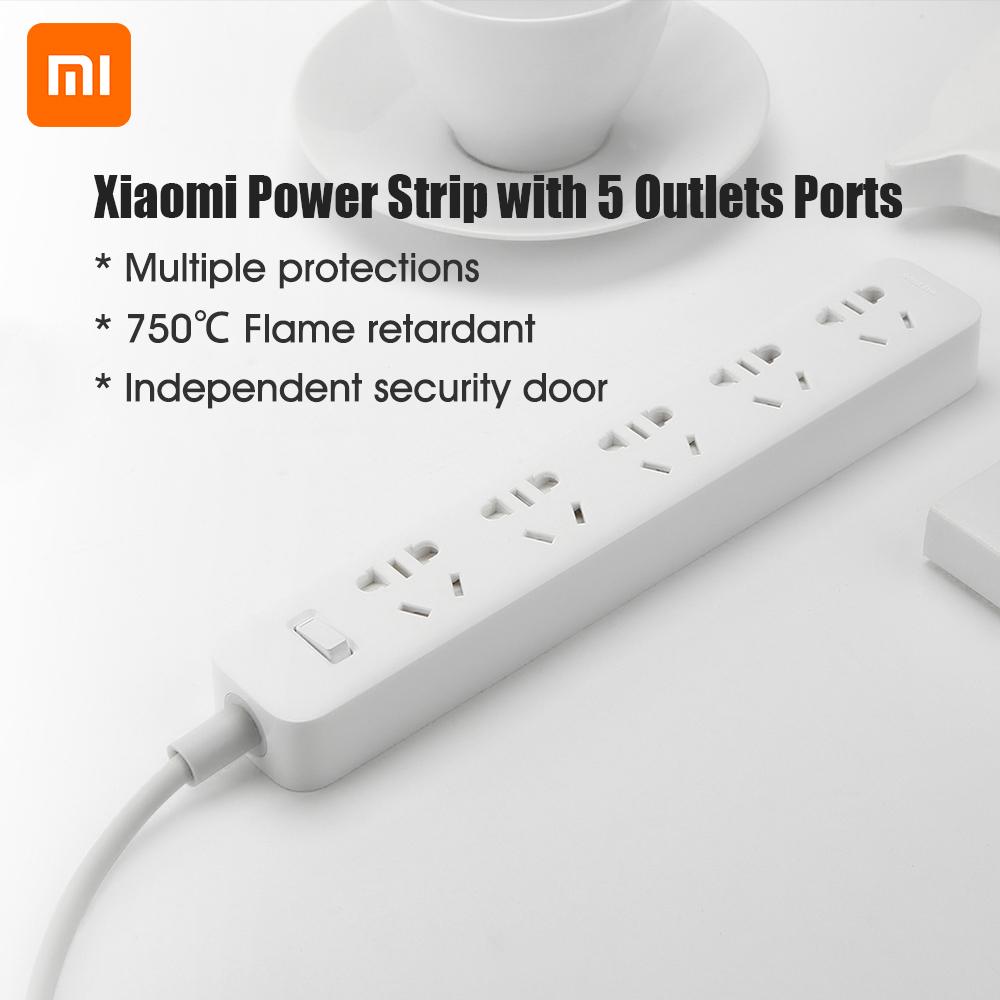 Xiaomi Power Strip with Grounded Surge Protector with 5 Outlets Ports with Flat Plug PowerPort Strip With Extension Cord
