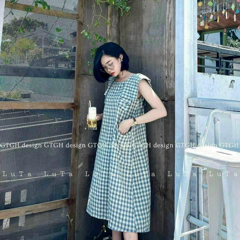 Váy bầu kẻ tay bồng thời trang thiết kế xinh xắn M560 mặc đi chơi dự tiệc Mom and Baby