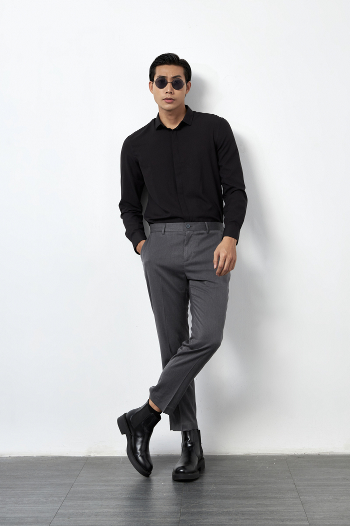Quần Vải Nam ROUTINE Form Slim Crop vải mềm màu xám - 10F21PFO002CR1 | LASTORE MENSWEAR