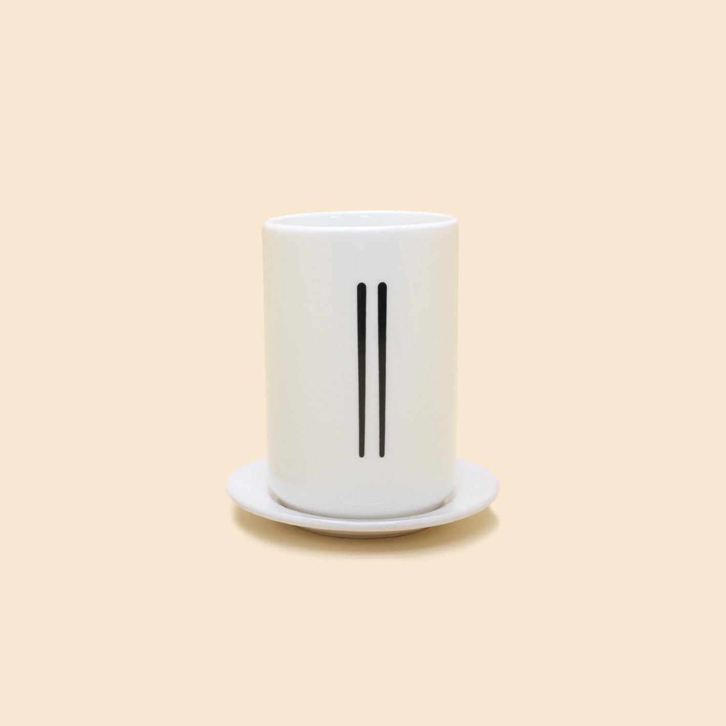 Ly Sứ trắng in hình Đũa Muồng Nĩa - Set of White Ceramic Cup & Saucer S20