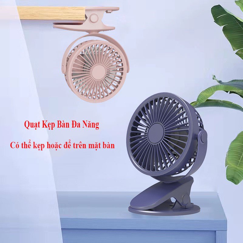 Quạt Sạc Kẹp Bàn XH-09 Xoay 360 Độ