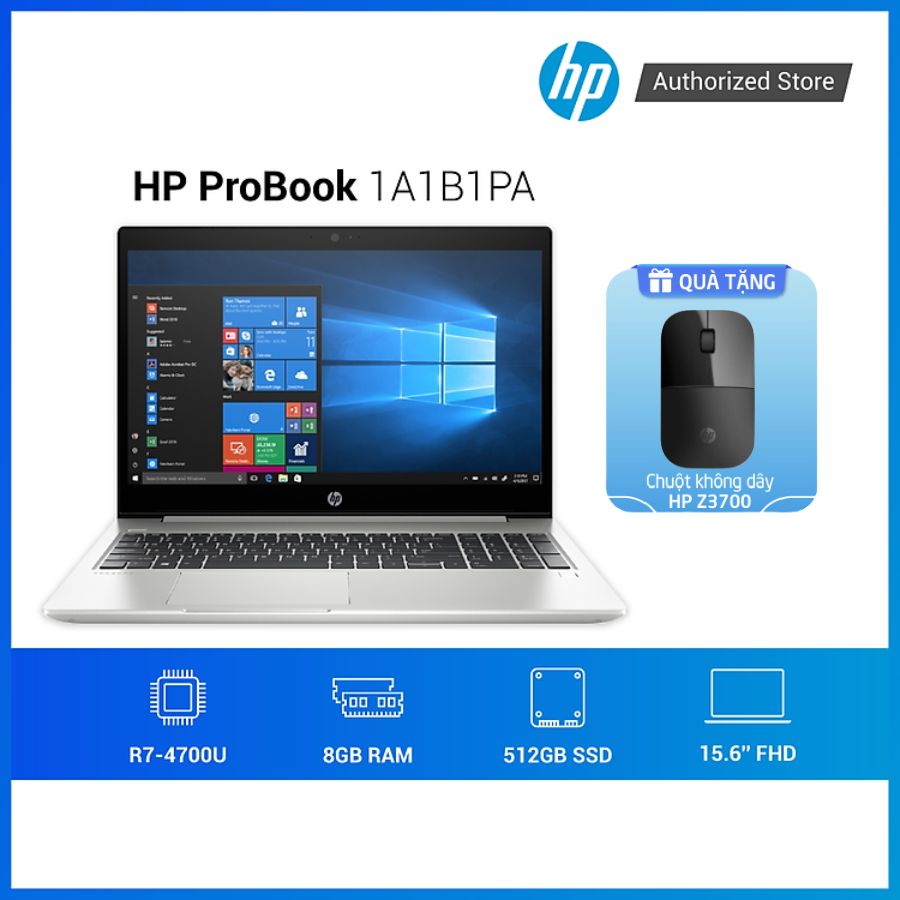 Laptop HP ProBook 455 G7 1A1B1PA R7-4700U| 15.6" Full HD| 8GB RAM | 512GB SSD| WIN 10| Bạc - Hàng chính hãng