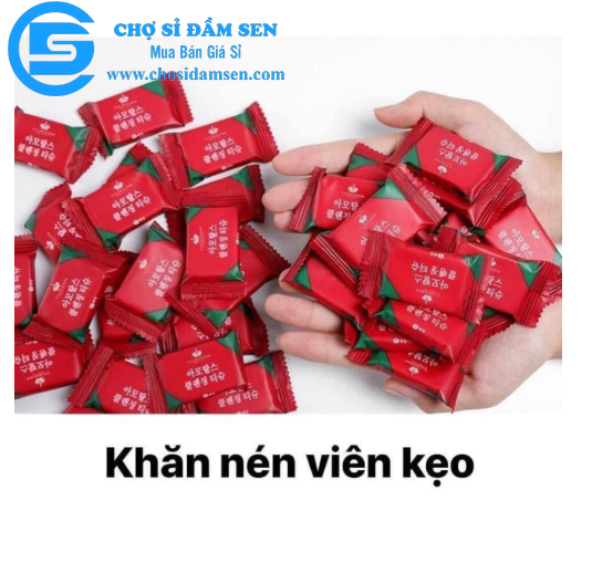 Túi 20 viên khăn giấy nén Hàn Quốc cao cấp hình viên kẹo dùng 1 lần tiện lợi khi đi du lịch G360-KGnenDo-20V