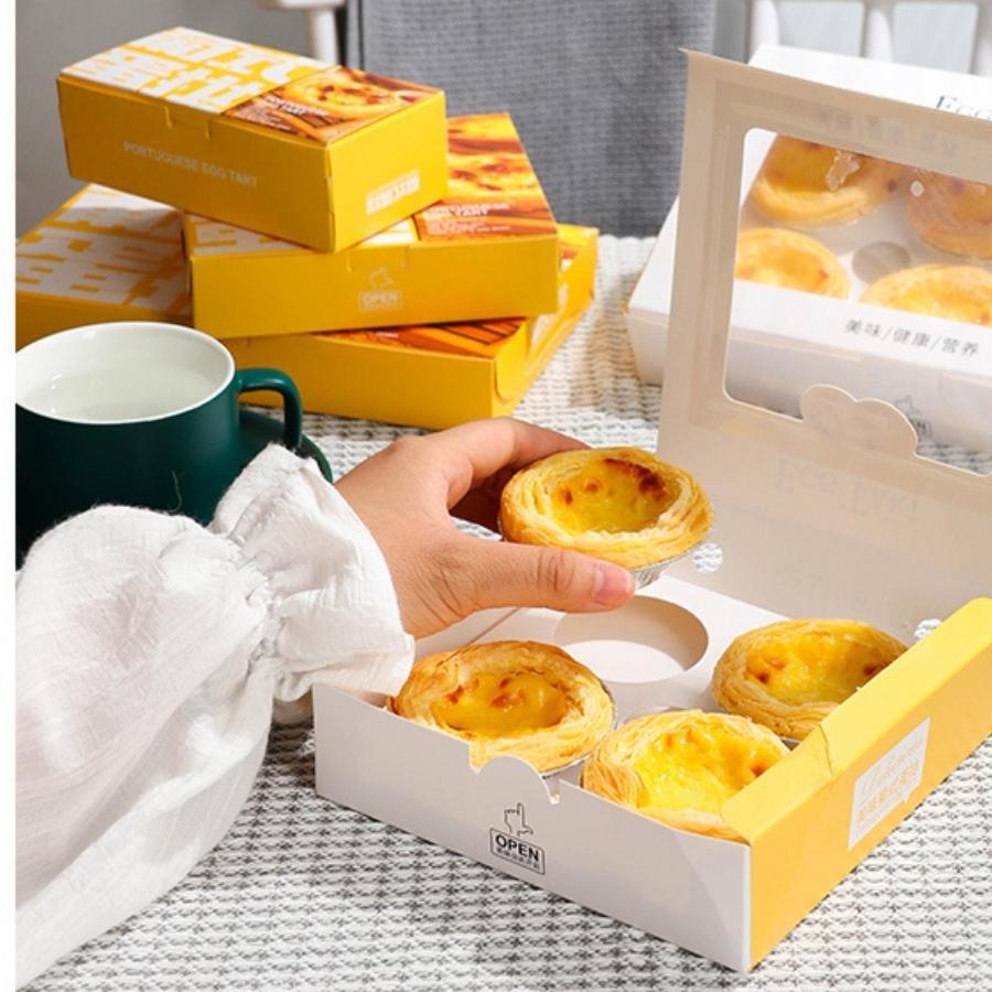 Hộp Bánh Tart Trứng Bằng Giấy Trang Trí Mặt Kính Trong Suốt Đựng Bánh Nướng