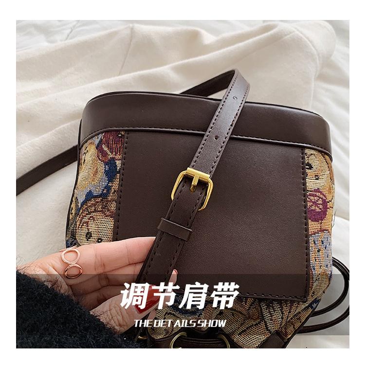 Wholesale fashion new bucket bag canvas bear pattern women's bag drawstring exquisite handbag women's bag shoulder cross-body bag