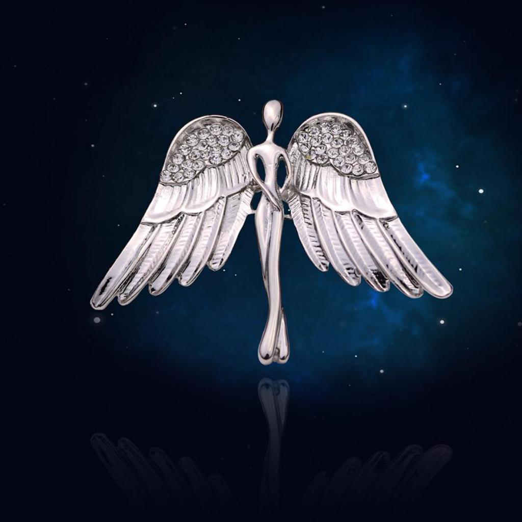 2X Fashion Angel Wings Brooch Charming Crystal Brooch Pin for Men Women Silver