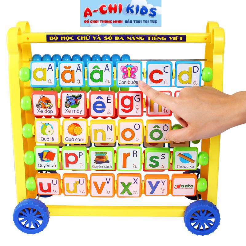 Đồ Chơi Giáo Dục Trẻ Em - Bảng Chữ Cái Tiếng Việt Và Số Đa Năng 8in1 Thiết Kế Kiểu Xe Đẩy Cho Bé Từ 3 Tuổi Hàng Việt Nam