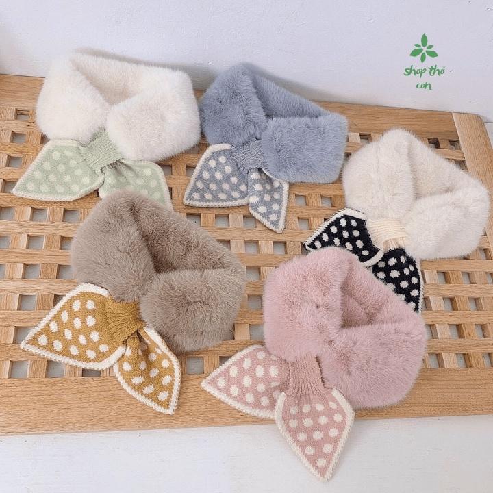 Khăn lông nữ quàng cổ lông nhung buộc nơ xinh, Khăn quàng cổ mùa đông siêu ấm có nơ đính kèm sang trọng siêu hot