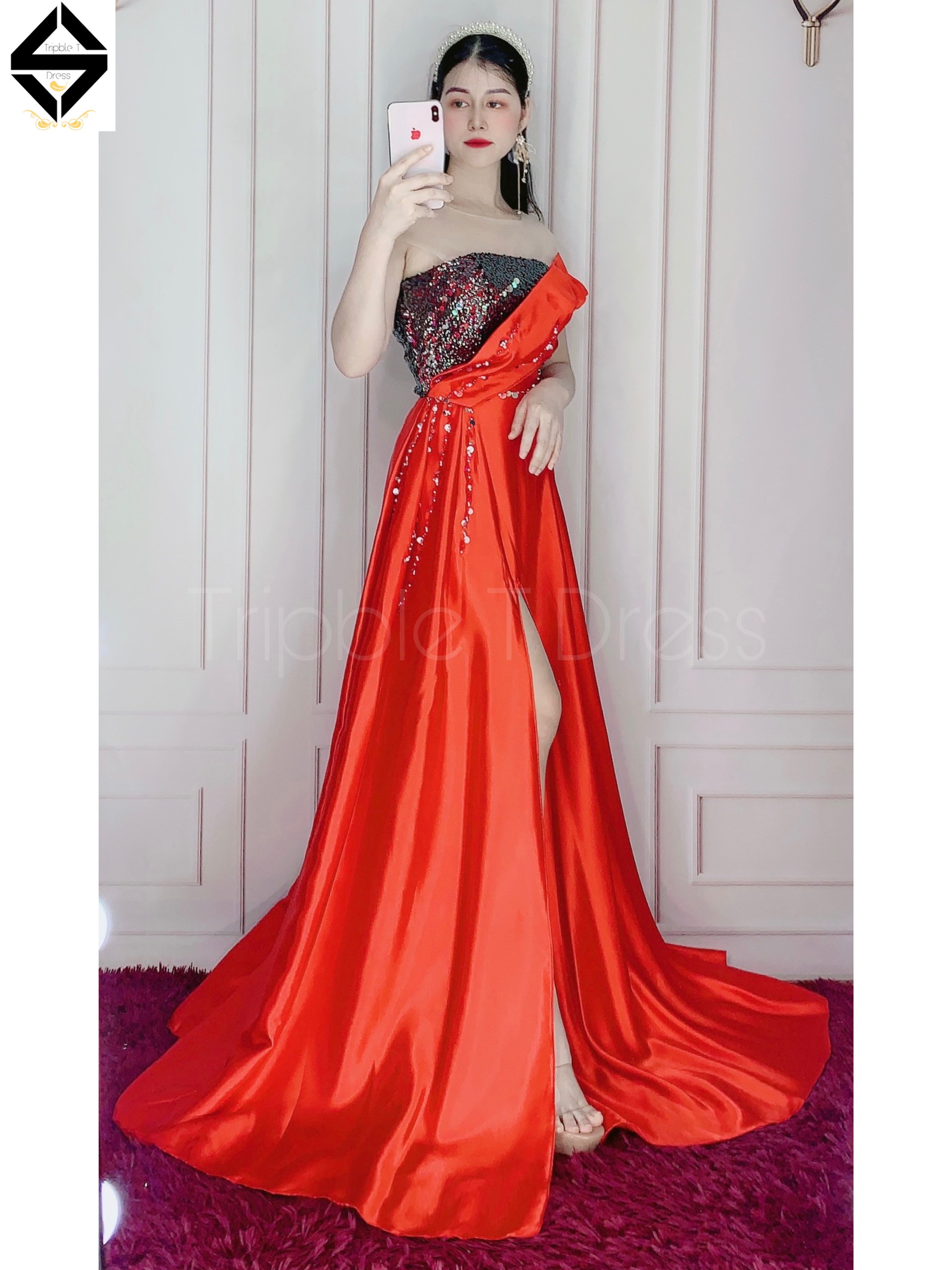 Đầm maxi dạ hội kim sa kết cườm sang trọng TRIPBLE T DRESS - size M/L -MS98Y