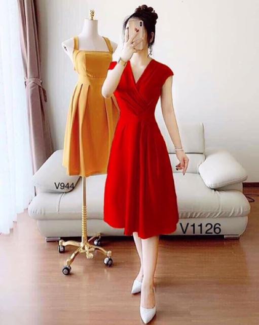 Đầm xòe cổ tim xếp ly xinh lung linh