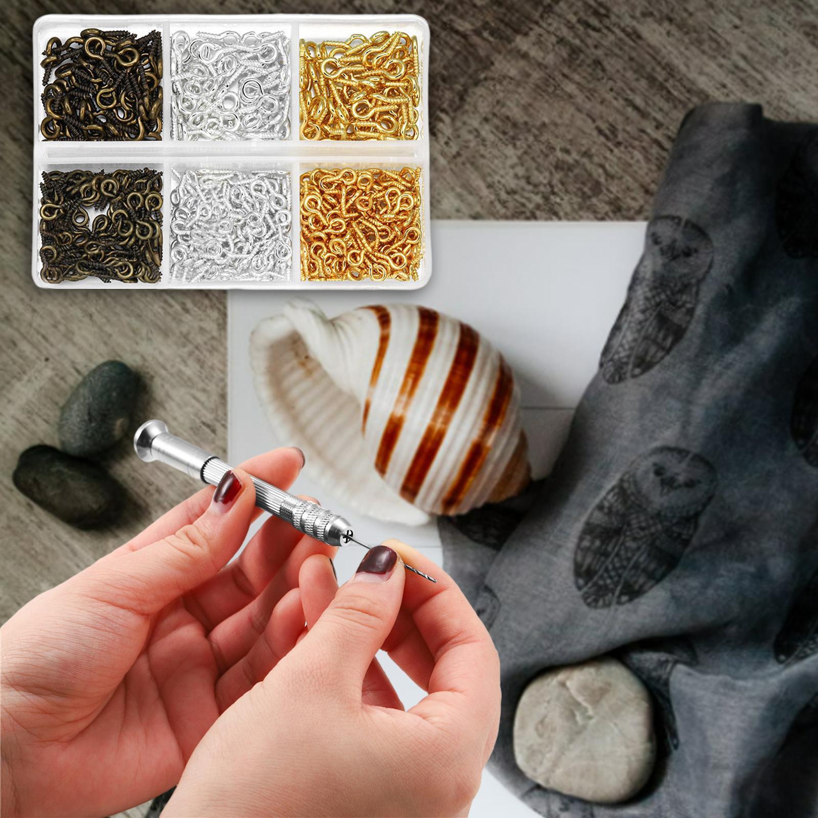 Pin Vise Kit Micro Hand Resin Drill, 10Pcs Mini Drills , 300Pcs Screw Eye Pins for Resin, Plastic, DIY Jewelry, Key Chain Making