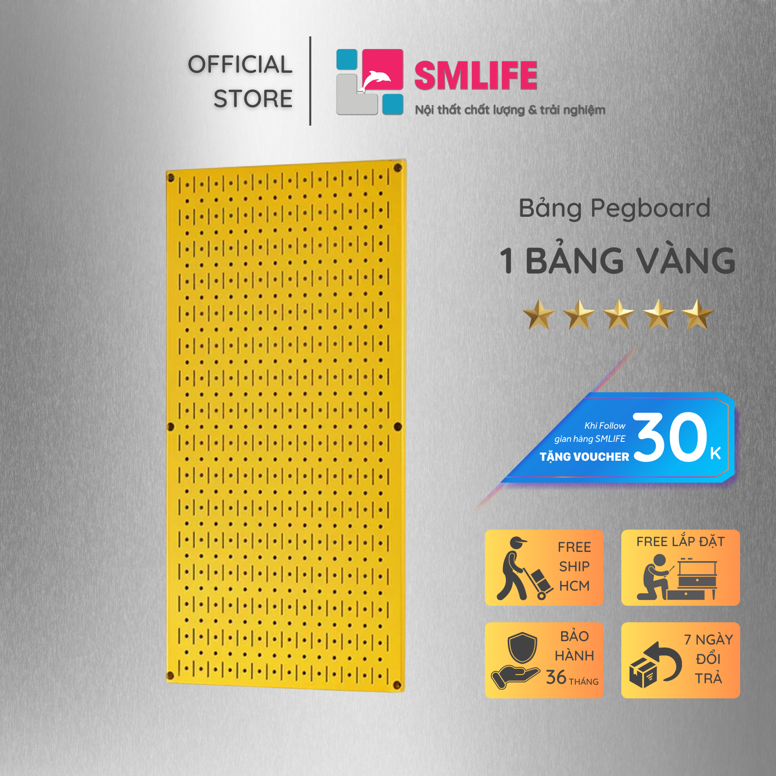 Bảng treo dụng cụ SMLIFE Pegboard đứng 80×40