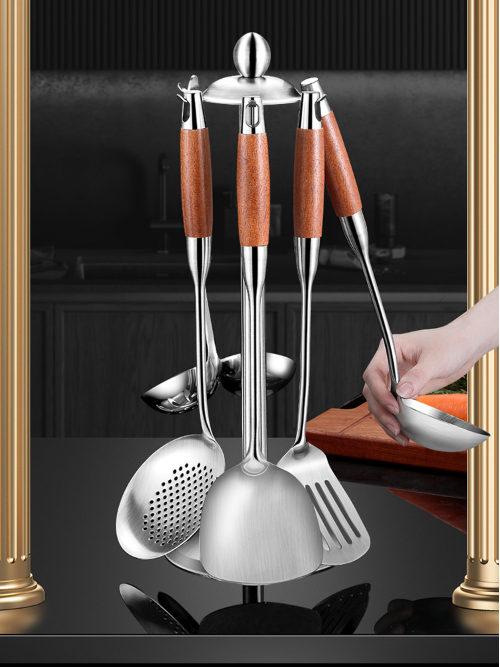 Bộ 7 dụng cụ nấu ăn inox 304 ROSEWOOD KOCH kèm giá đỡ hàng cao cấp
