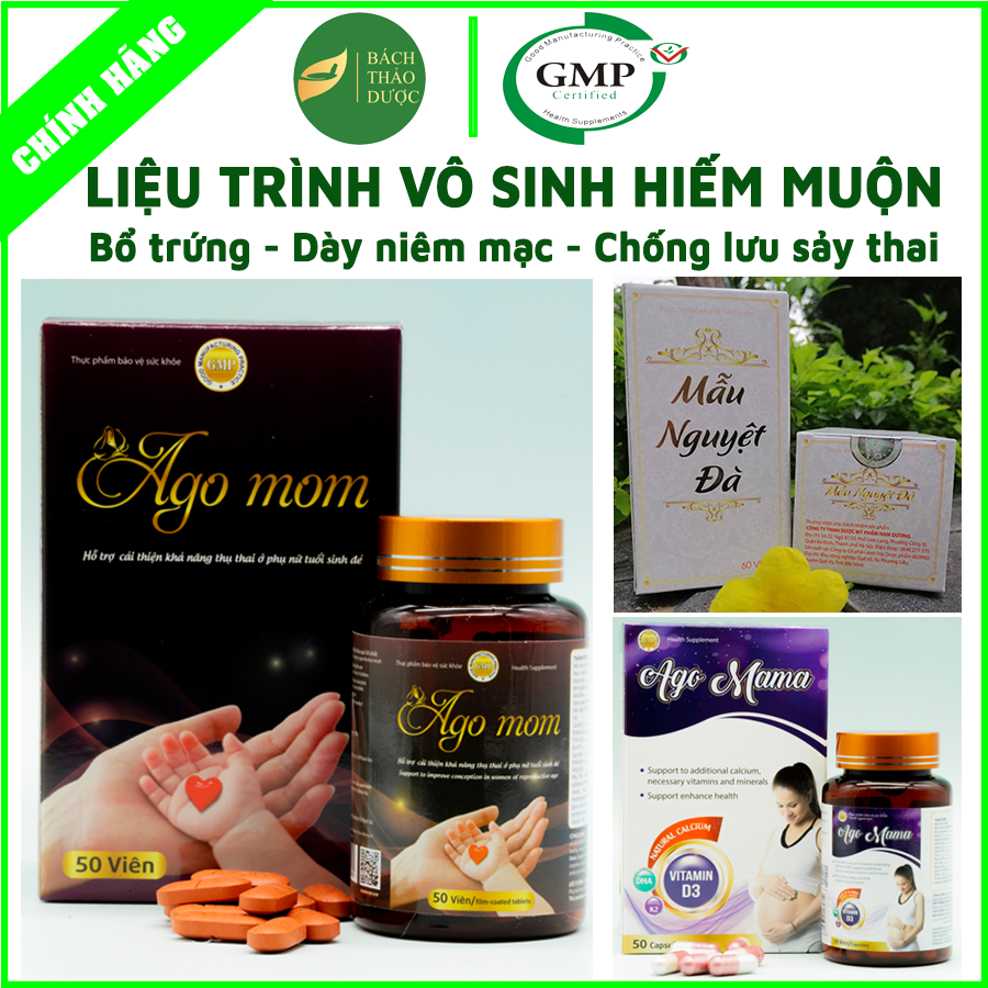 Liệu trình SINH SẢN bổ trứng dày niêm mạc tăng AMH chống lưu sảy thai cho phụ nữ vô sinh hiếm muộn - Combo AGO MOM + MẪU NGUYỆT ĐÀ + AGO MAMA