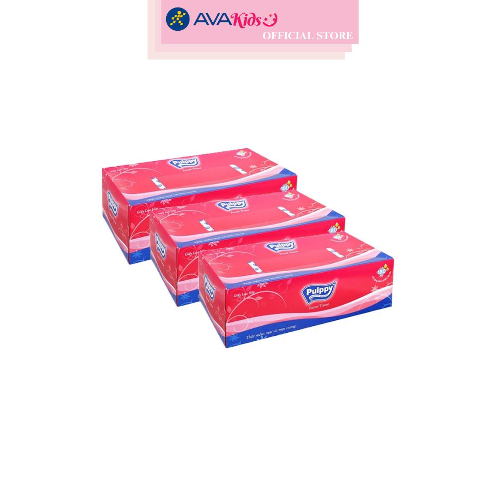 Combo 3 hộp 180 tờ khăn giấy lụa Pulppy không mùi 2 lớp