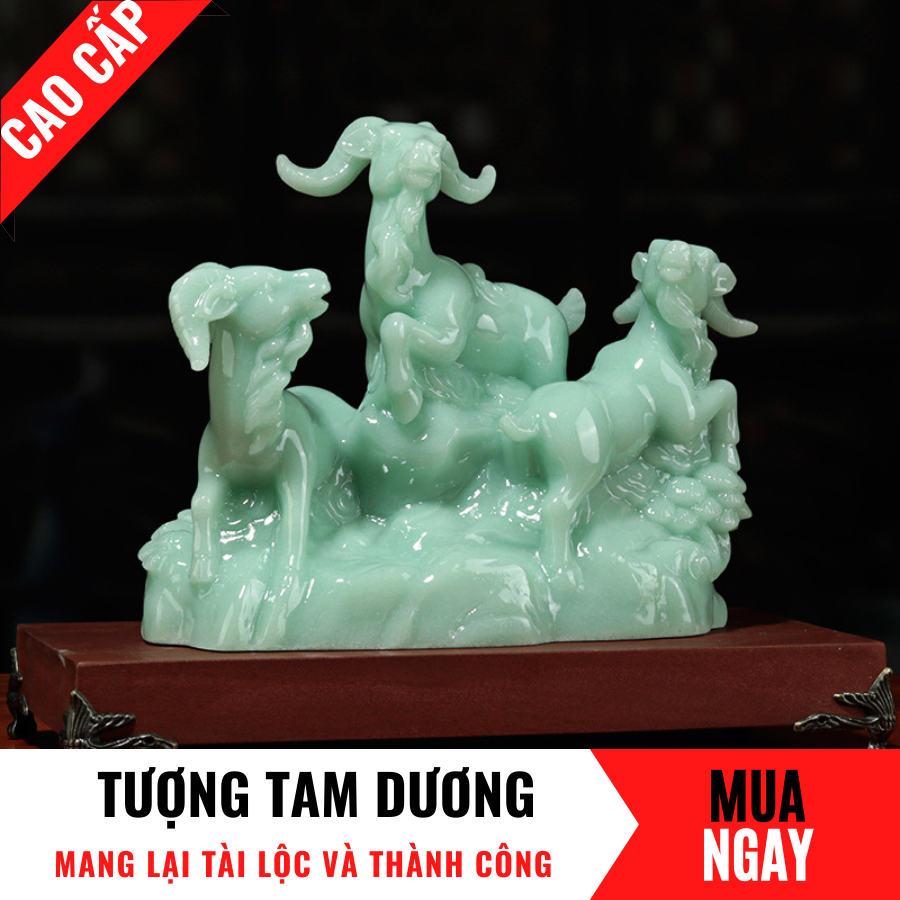 Tượng Dê Tam Dương Trang Trí Phong Thủy Bằng Đá Băng Ngọc Cao 28cm