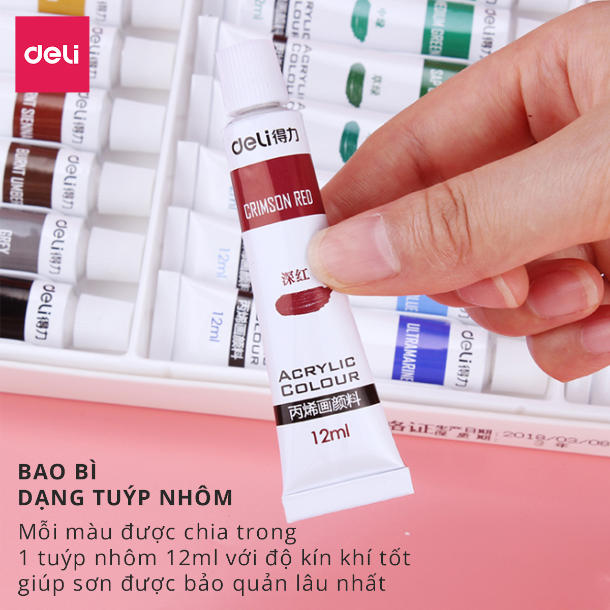 Màu Acrylic Chuyên Nghiệp Deli - 12/18/24 Màu - 73856/73857/73858