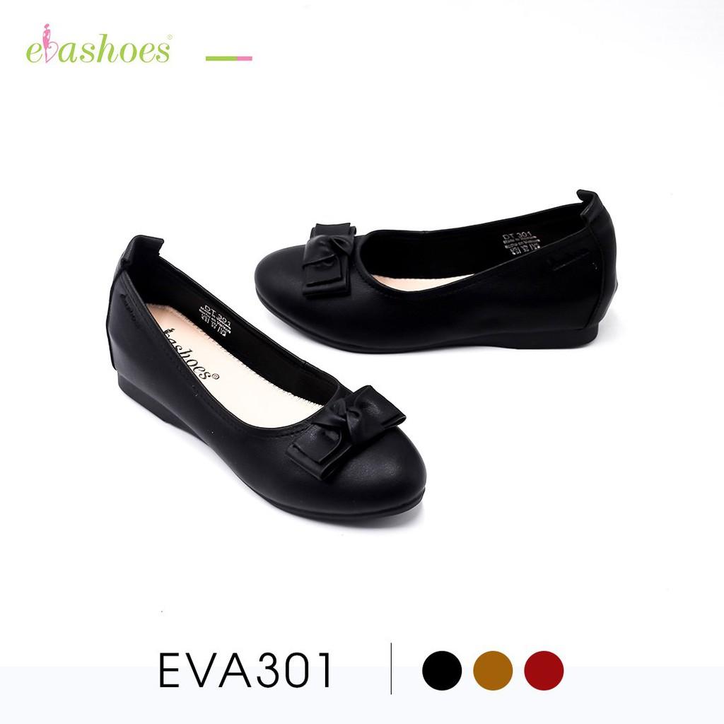 Giày búp bê độn đế 2cm mũi tròn phối nơ da cao cấp Evashoes EVA301