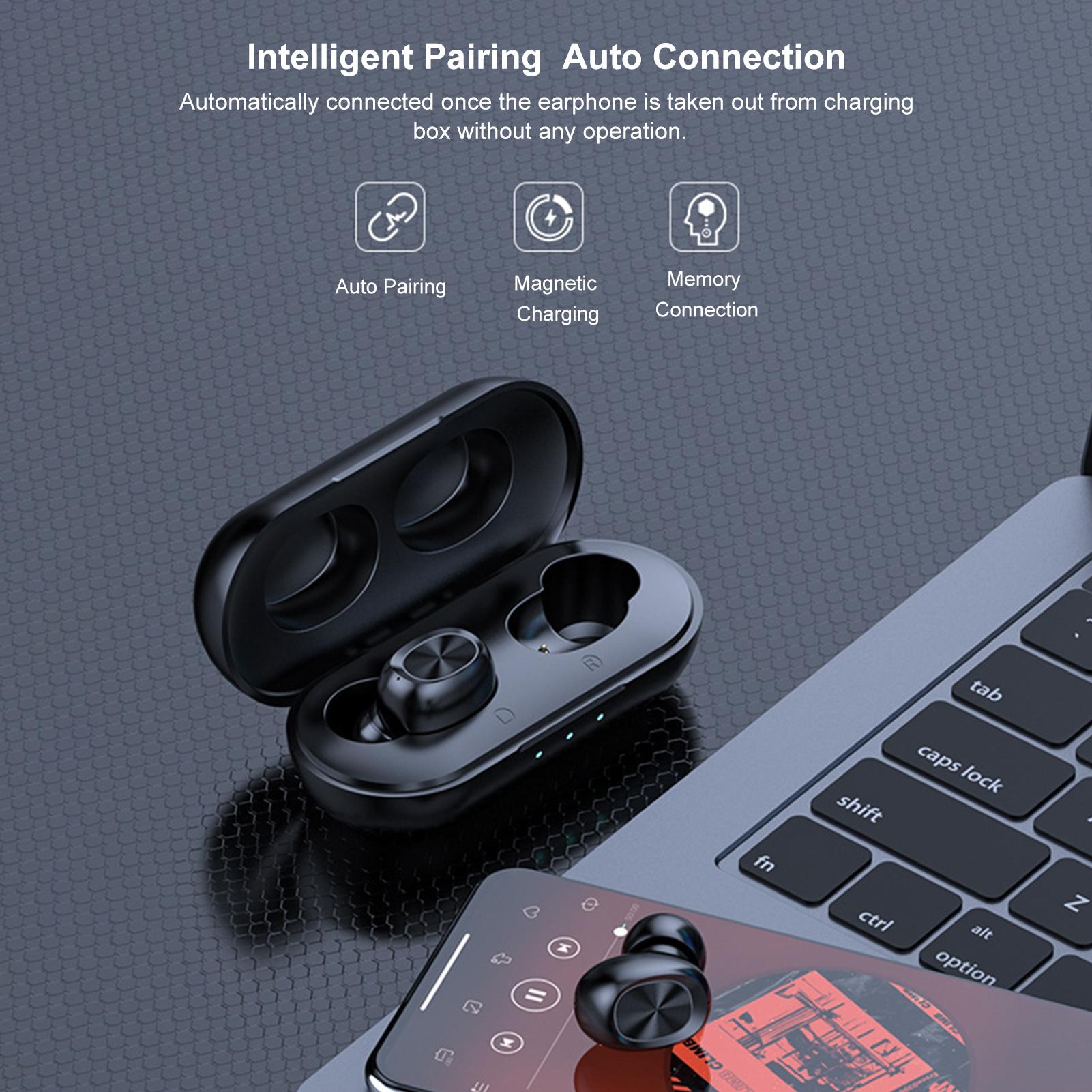 Tai nghe không dây Stereo BT Tai nghe Mini Binaural In-Ear Giảm tiếng ồn Kết nối tự động Earbud chống thấm nước
