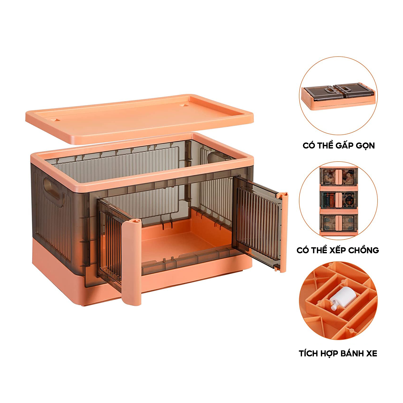 Kệ Hộp Đựng Đồ Lớn, Thùng Đựng Đồ 2 Cánh Cửa Đa Năng Có Bánh Xe - HÀNG ĐẸP VANDO