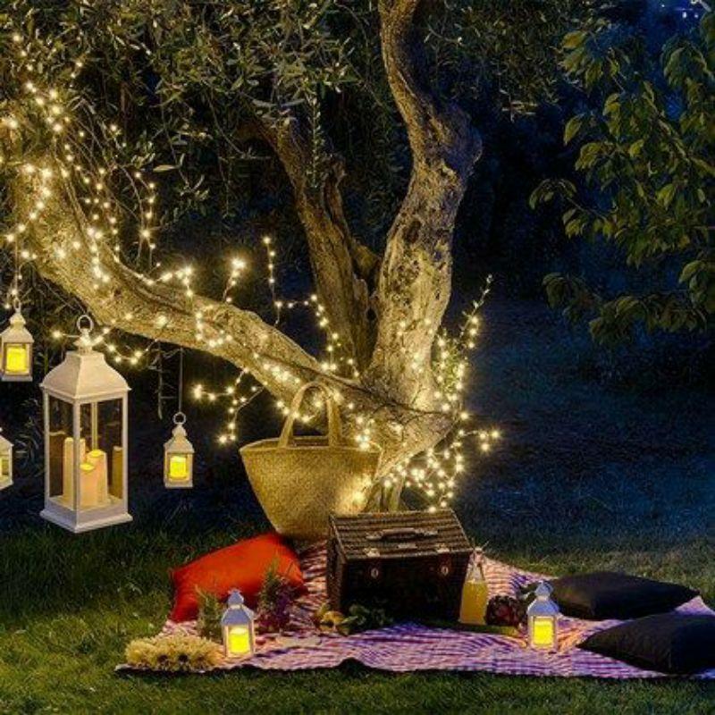 Dây đèn trang trí ngoài trời mưa đom đóm năng lượng mặt trời chống nước
