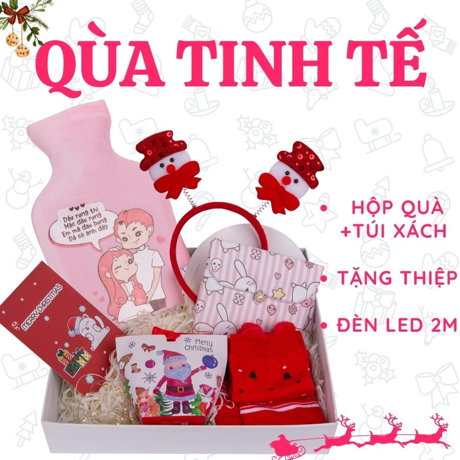 Quà giáng sinh tặng bạn gái, quà noel tinh tế tặng người yêu gồm túi chườm bụng kinh phiên bản tình yêu hồng và các phụ kiện cute