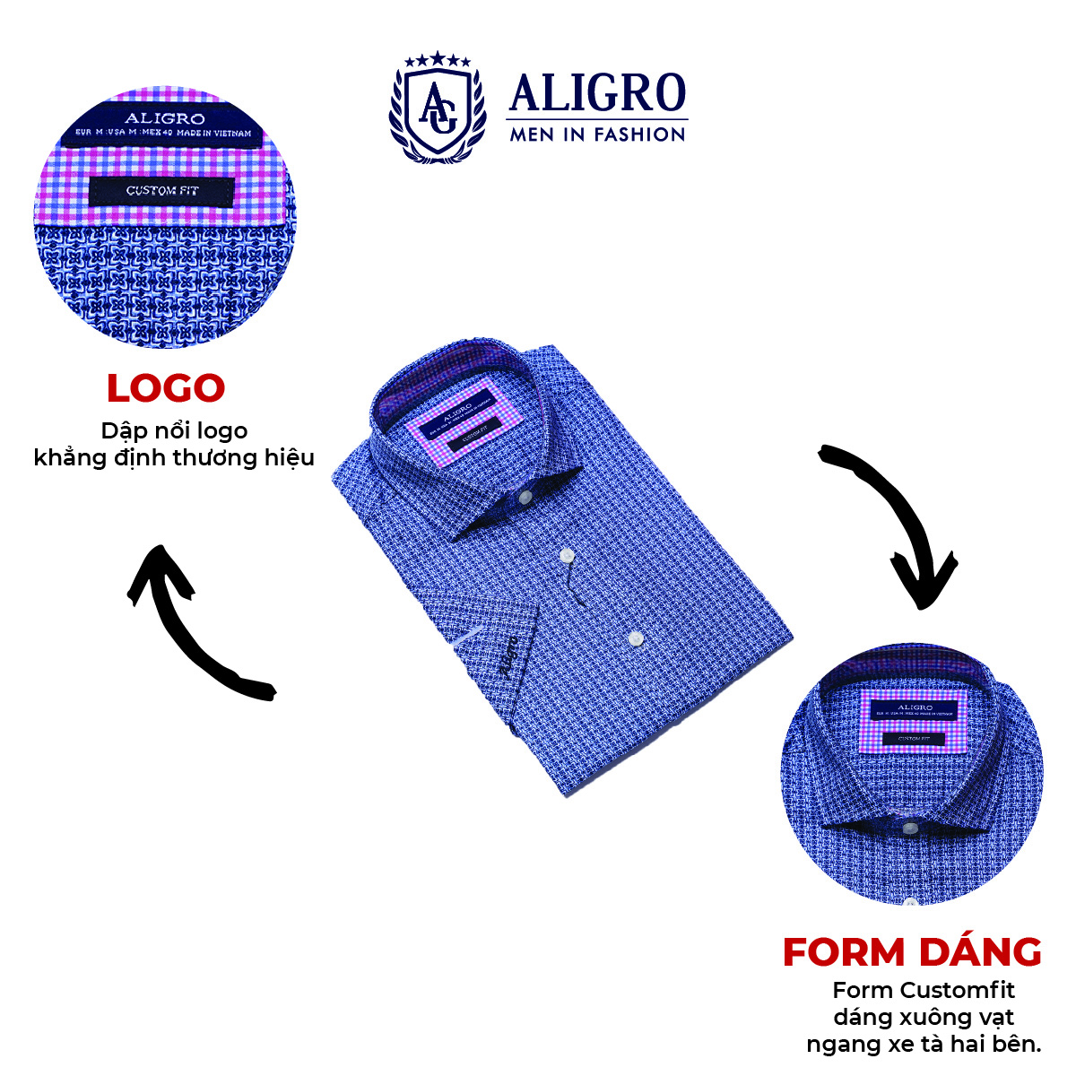 Áo sơ mi cộc tay nam Aligro form customfit màu xanh hoa  ALGS-C88