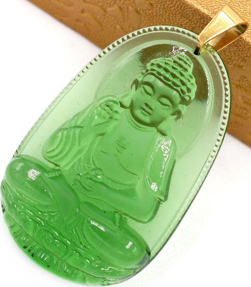 Mặt dây chuyền Phật A Di Đà pha lê xanh lá 5cm - Phật bản mệnh tuổi Tuất, Hợi - mặt phật size lớn