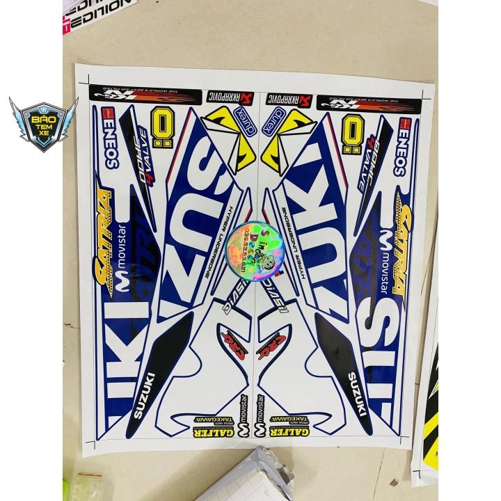 Tem rời dán xe satria fi movistar dán xe xanh chữ vàng
