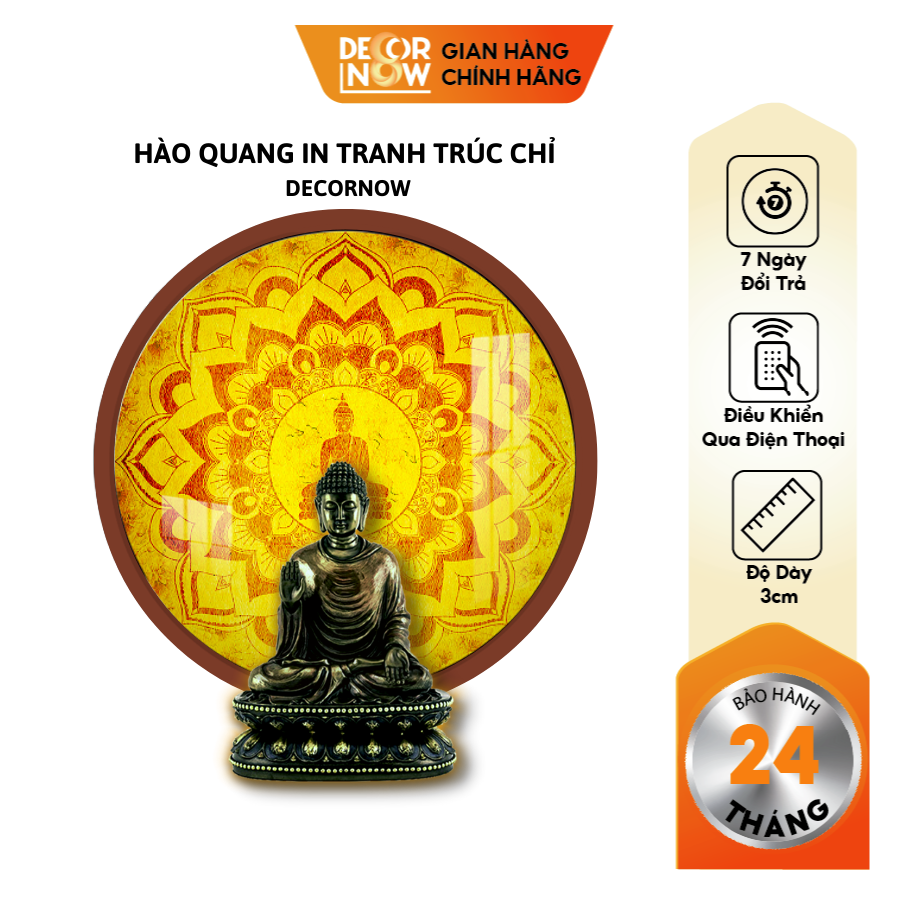 Đèn Hào Quang Phật In Tranh Trúc Chỉ DECORNOW 30,40 cm, Trang Trí Ban Thờ, Hào Quang Trúc Chỉ HOA SEN DCN-TC18