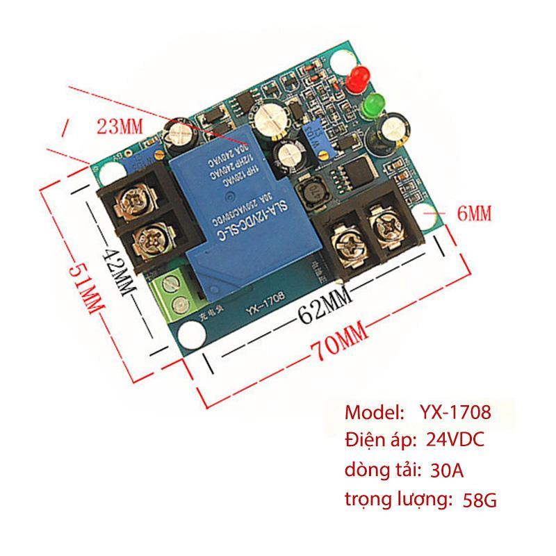 Module mạch kiểm soát và điều khiển tự động sạc bình ắc quy YX1708 -24VDC 30A