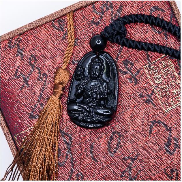 Mặt dây chuyền Đại Thế Chí Bồ Tát đá Obsidian tự nhiên - Phật Bản Mệnh cho người tuổi Ngọ - PBMOBS05