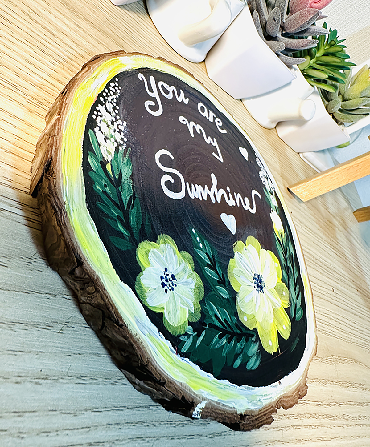 Tranh Vẽ Tay Trên Gỗ Thông You Are My Sunshine – Decor Handmade Độc Bản
