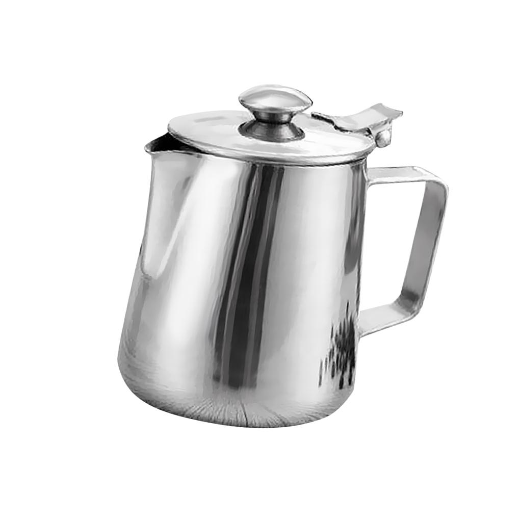 Stainless Steel Coffee Pitcher Craft Latte Milk Frothing Jug with Lid
