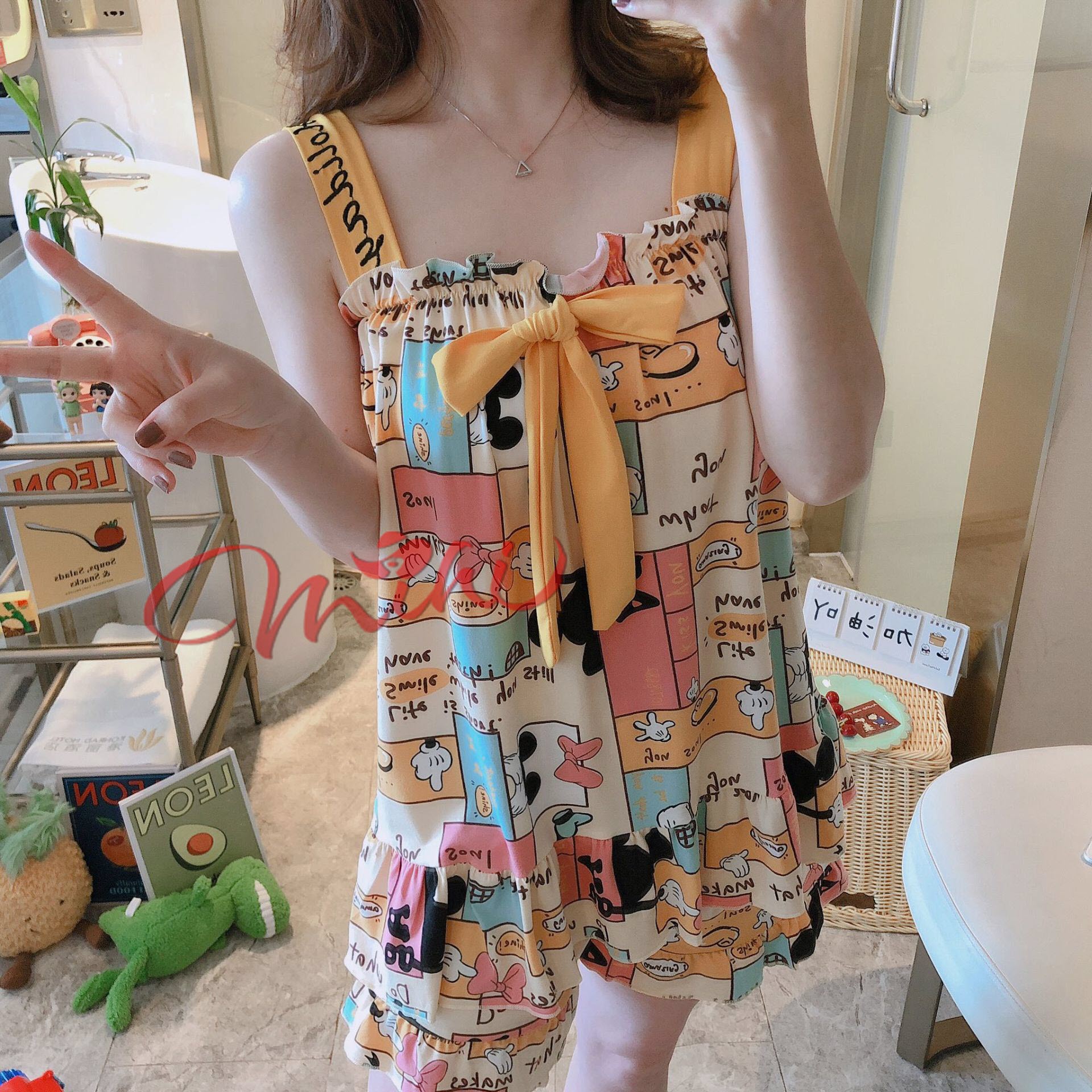 Bộ đồ ngủ nữ đẹp B06 có Size hàng Quảng Châu - Pijama 2 dây mặc nhà mùa hè, xuân, thu thun sữa hoạt hình dễ thương mềm mát giá rẻ