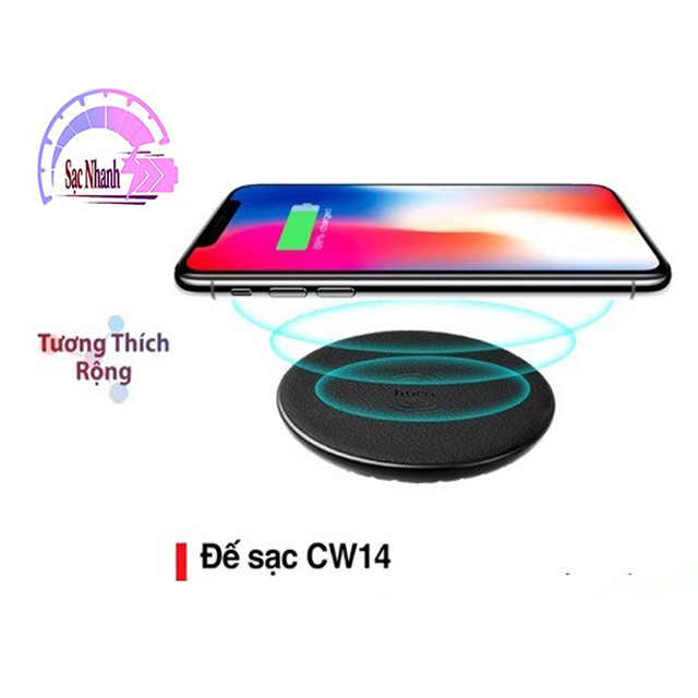 Đế sạc nhanh không dây Hoco CW14 bọc da chống trầy tích hợp đèn Led thông minh cho Smartphone - Hàng chính hãng