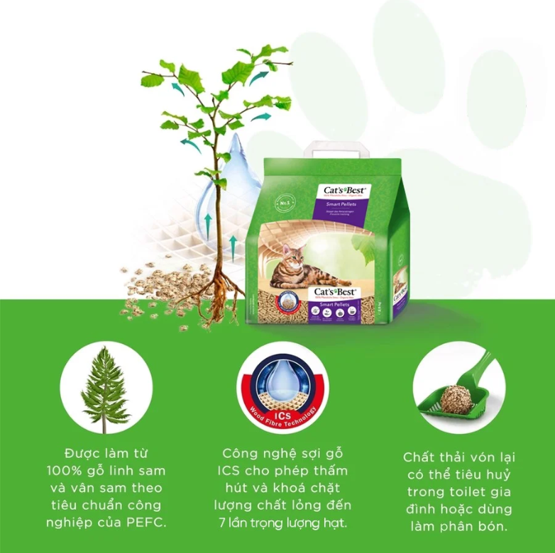 Cát Vệ Sinh Hữu Cơ Vón Cục Cho Mèo Lông Dài Smart Pellets Cat's Best CBSP05L