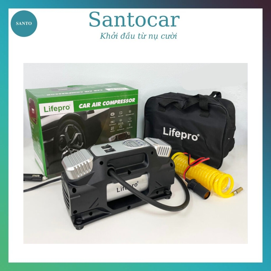 Máy bơm lốp xe ô tô 2 xi lanh Lifepro L605 chính hãng cao cấp - AT