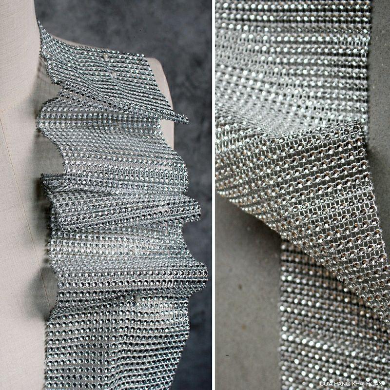 1m dải ruy băng lưới đính giả đá mạ bạc, vàng,đen dùng trang trí tiệc cưới, phụ kiện, sinh nhật DIY
