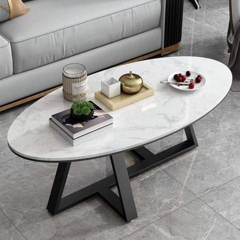 Bàn trà , bàn sofa mặt đá ceramic chống thấm ố, chân bàn sắt sơn tĩnh điện ms02