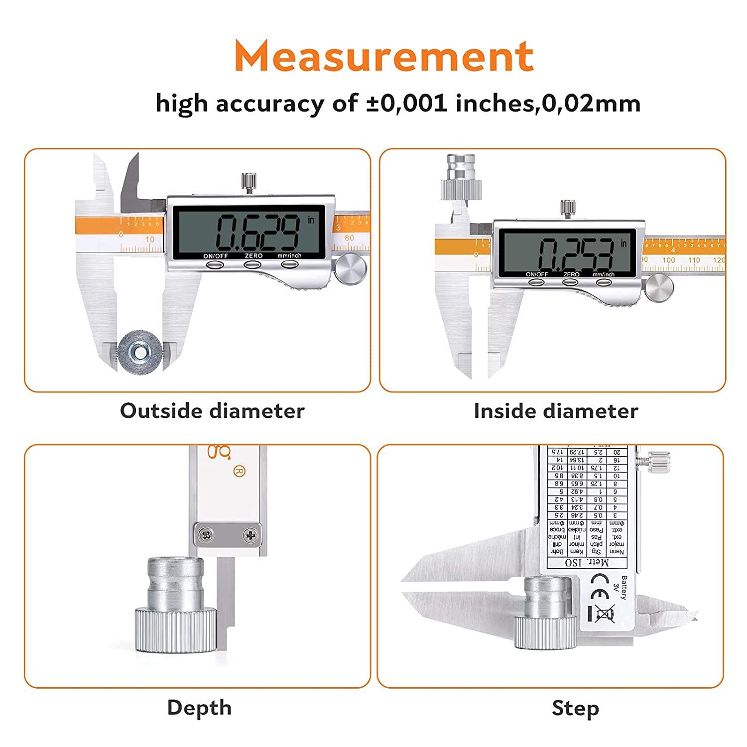 Chân trượt 150mm, trượt bằng thép không gỉ kỹ thuật số với màn hình LCD lớn, đo đường kính, tầm cỡ độ sâu, để đo lường ngành công nghiệp trong nước