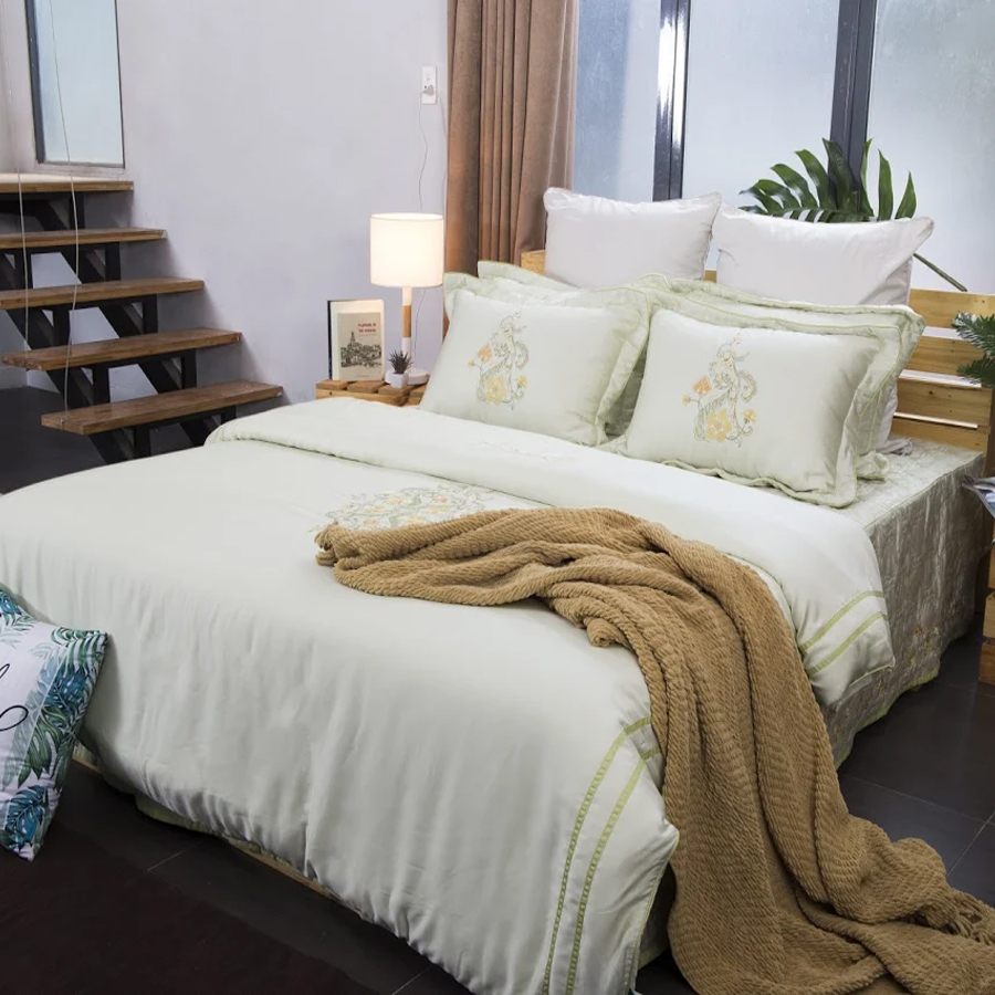 Bộ Chăn Ga Bọc Chần Gòn Tencel Edena ED749 - Xanh Lá