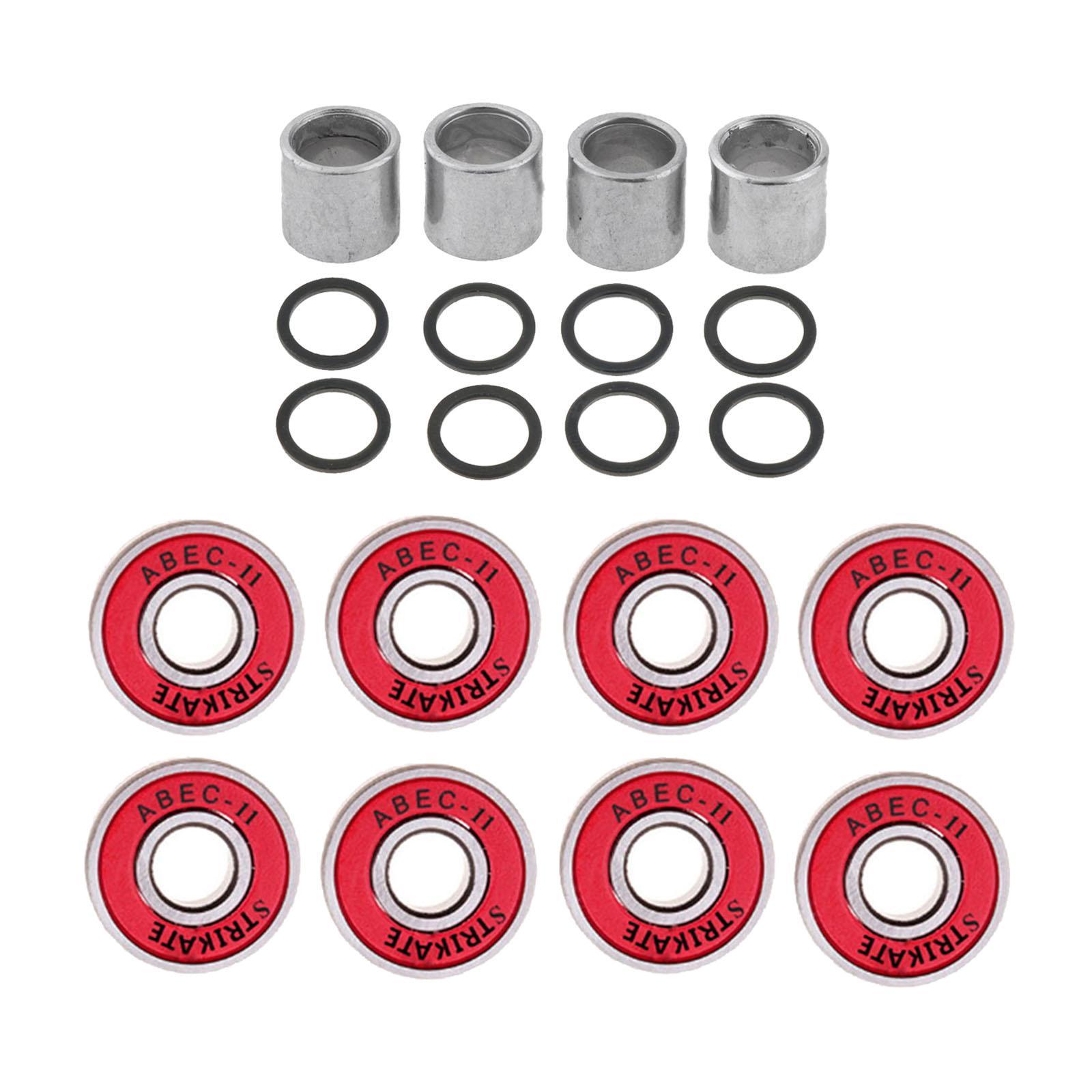 Set of 8 Skateboard Bearings Abec 11 with Spacers, Washers