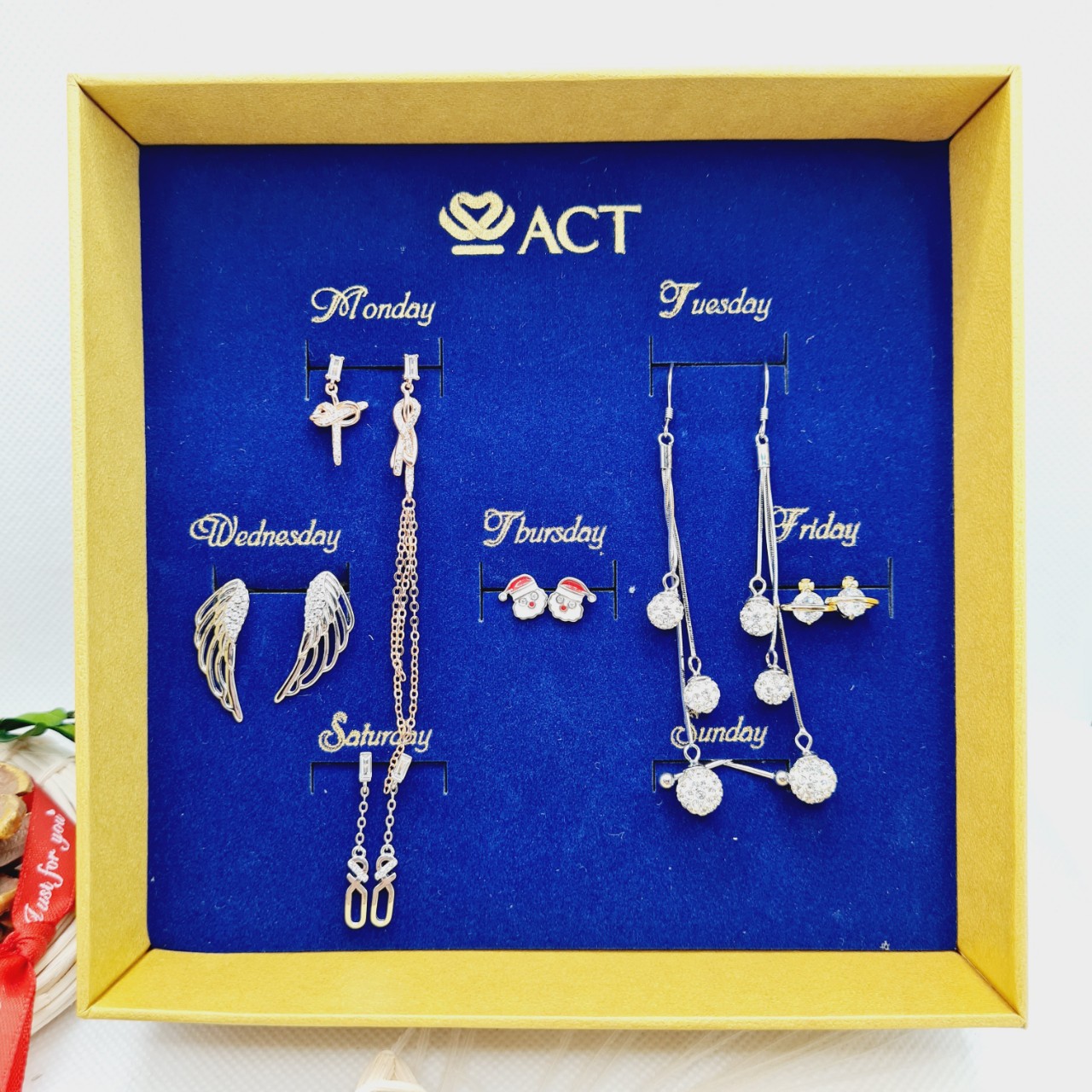 Set bông tai, khuyên tai bạc cao cấp cho 7 ngày -quà tặng bạn nữ - 7D07